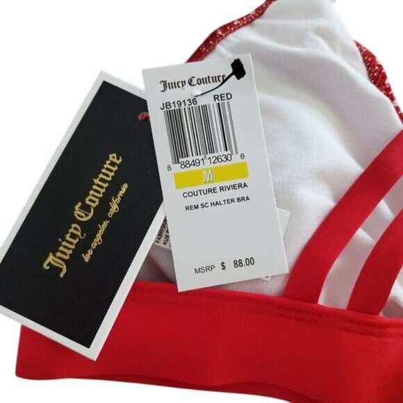 Juicy Couture womens swim bikini top Riviera Rem SC Halter Striped Red Sz Medium - Picture 6 of 8